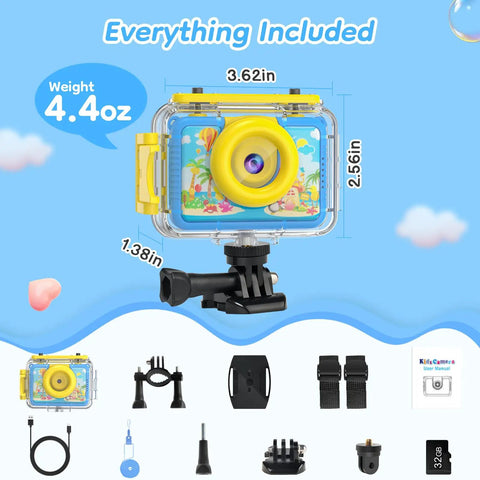 Pool Toy And Underwater Camera For Kids 99ft Waterproof Action Camera With 1080P Video And 20MP Photos Flip Lens Includes 32GB Card