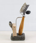 Heavy Granite Base Kitchen Sink Caddy With One Handed Grab And Go Quick Dry Sponge And Brush Holder Eco Friendly Handmade Granite And Aluminum Organizer Handcrafted In New Hampshire Made In USA Stable No Tip, displaying brush and sponge