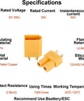 XT30 Battery Connector Kit With 60 Connectors 30 Male And 30 Female Plus Heat Shrink Tubing For RC Drones Cars Boats And ESCs Gold Plated Nylon Bullet Plugs Perfect For Hobbyists And Pros specifications