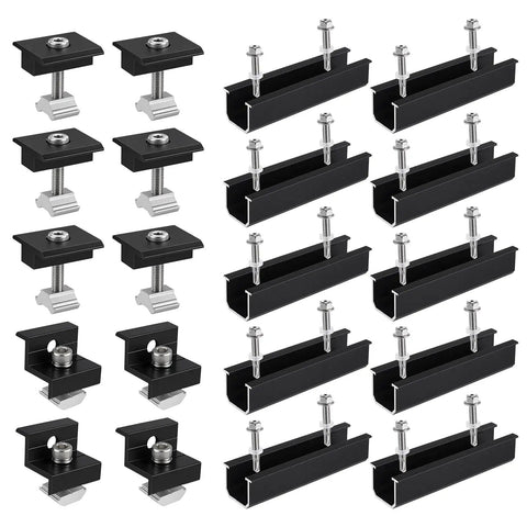 Aluminum Solar Panel Mounting Brackets Kit With 4.72 Inch Rails And Clamps, Rock Solid 10 Pack, fits 1.18 to 1.38 inch panels