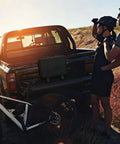 Premium Bike Tailgate Pad For Cybertruck Featuring Heavy Duty Hook And Loop Straps And Protective Cushioning mounted on a truck