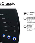 K Classic Single Serve Coffee Maker For K Cup Pods Black Finish With Removable Drip Tray control panel view