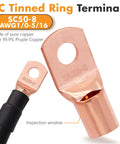 Copper SC tinned ring terminal for 1/0 Gauge CCA Power And Ground Wire Kit 40 Ft Total 20 Ft Red 20 Ft Black with free cutter
