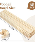 68 Piece Premium Bamboo Wood Dowel Sticks Measuring Quarter By Twelve Inches displayed with size markings and smooth finish.