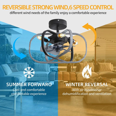 Caged Ceiling Fan With Lights And Remote Control, 18 Inch Dope Modern Industrial Chandelier Style, DC Motor Reversible
