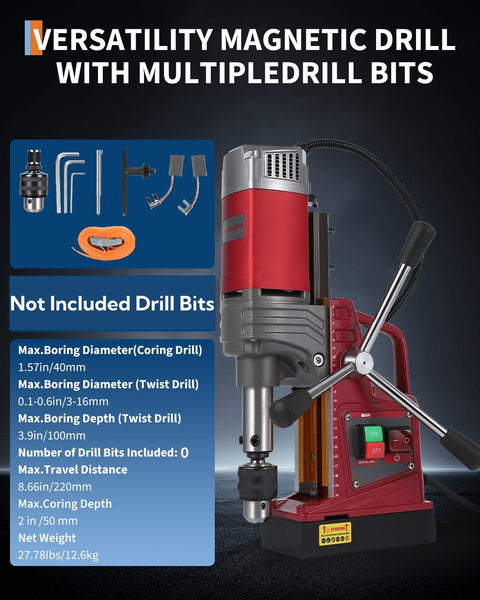 Beefy Portable Magnetic Drill Press With Rock Solid Grip And Knockout Power Delivers A Smooth Ride Using A Tough 1450W Motor for steel coring.
