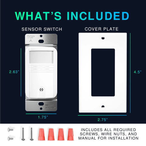 2 Pack Motion Sensor Light Switch With Neutral Wire Required, Single Pole Indoor In Wall Occupancy Sensor, white switch and plate