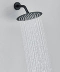 Matte Black Shower System With 8 Inch Round Shower Head and Handheld Spray Brass Rough In Valve Durable Stainless Steel Hose Complete Trim Kit installed
