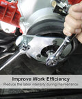 Mechanic using Half Inch Drive Harmonic Balancer Socket Set on engine crank bolt for maintenance efficiency.