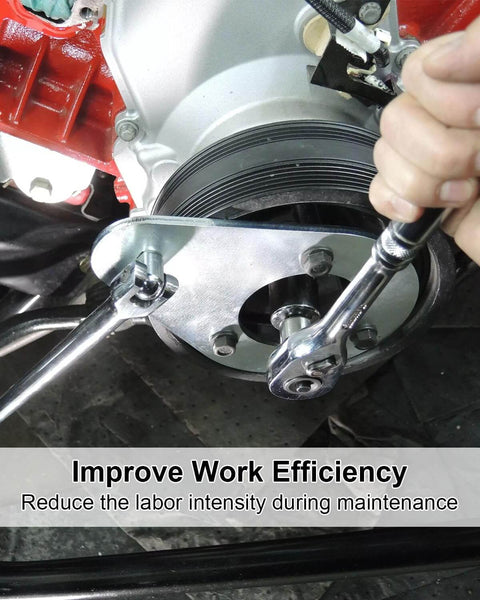 Mechanic using Half Inch Drive Harmonic Balancer Socket Set on engine crank bolt for maintenance efficiency.