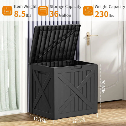 36 Gallon Outdoor Deck Box Waterproof Lockable Resin Storage Chest for Patio Cushions, Garden Tools, Pool Accessories