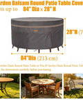 Heavy Duty Round Patio Table And Chair Cover 84 Inch Diameter 28 Inch High Waterproof UV Resistant Dark Grey setup