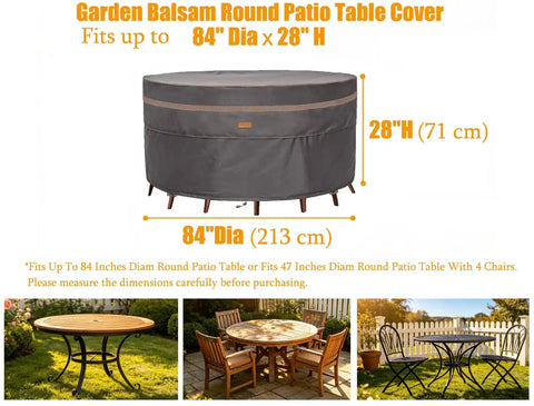 Heavy Duty Round Patio Table And Chair Cover 84 Inch Diameter 28 Inch High Waterproof UV Resistant Dark Grey setup
