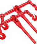 2 Pack Ratchet Tie Down Binders Set, 9215 Lbs Working Load, 3 Eighths To 1 Half Inch Chains, G70 Hooks, Adjustable Length, Heavy Duty Tie Downs For Grade 70 To 80 Chains, Hauling And Towing, Red