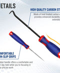 9 Piece Precision Pick And Hook Set With Scraper For Auto And Electronics showing high-quality carbon steel hooks.
