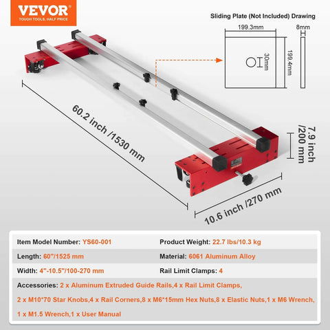 60 Inch Router Sled For Large Slabs - Portable, Adjustable Slab Flattening Jig with 6061 aluminum, easy setup, fits most routers