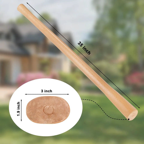 Two Pack Beech Wood 35 Inch Pick Axe Handle Replacement For Heavy Duty Pickaxe And Mattock Tools showing handle dimensions.