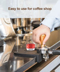 Espresso Tamper Mat For Home Barista Setup, Food Safe Silicone Coffee Tamp Pad With Anti Slip Surface in use on counter