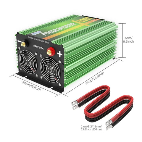 3500W Pure Sine Wave Inverter 12V DC To 120V AC Power Converter for Car RV Motorhome with LCD remote and AC terminal block shown with cables