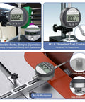 HDLNKAK digital dial indicator gauge, front view; 0–1 in/25.4 mm range with metal probe.