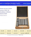 Heavy Duty Alloy Steel Parallel Gauge Block Kit 18 Pieces in wooden box, showcasing precision measurement tooling for CNC use.