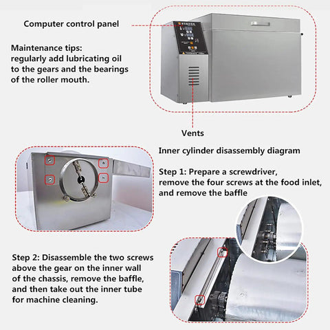Kick Up Your Kitchen Game With This Professional Electric Coffee Bean Roaster And Peanut Drum Machine control panel and maintenance tips image.