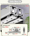 Built To Last Durable 57 Inch Track Barn Door Hardware Kit For Two Bypass Doors With Smooth Gliding Rollers, champagne gold finish, close-up view of track rail and pulleys.