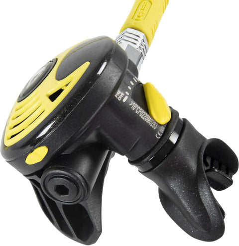 Octopus XS2 Scuba Diving Regulator Second Stage With Downstream Valve in yellow and black, lightweight flexible design