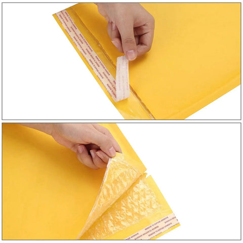 Bubble Mailers 10x13 Inch Padded Envelopes Pack Of 25 showing self seal strip and bubble lining.