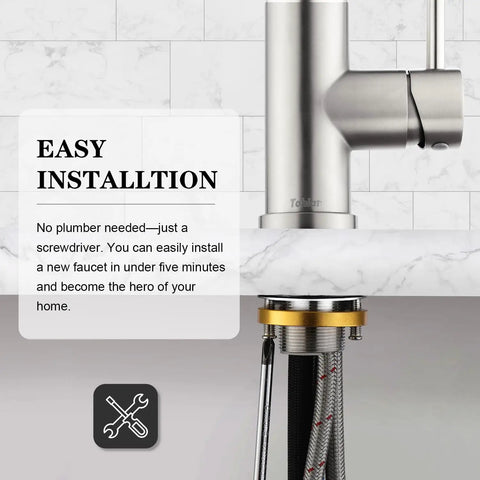 Modern Stainless Steel Kitchen Faucet With Pull Down Sprayer, Single Handle Brushed Nickel Deck Plate installation