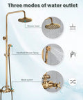 Antique Brass 8 Inch Rain Shower System With Handheld Spray And Dual Knob Mixing Valve Dope Brass Fixtures All In One Shower Faucet Set