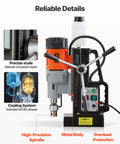 Beast Magnetic Drill Press For Metalwork With 1550W Power, featuring precise scale and cooling system for extended lifespan.