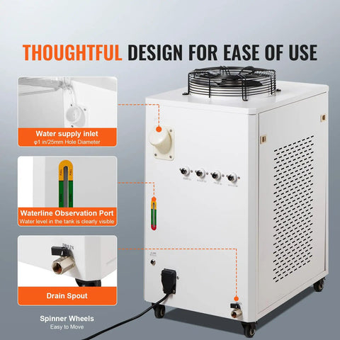 Rugged Industrial Water Chiller Built To Crush Heat Fast With 65 Liters Per Minute Flow And A 15 Liter Tank showing water supply inlet and observation port.