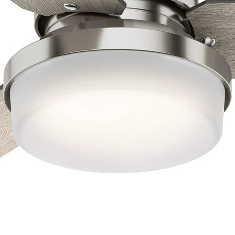 Close-up of brushed nickel finish LED light on 44 Inch Indoor Ceiling Fan With LED Light And Remote Control Standard Mount 3 Blades