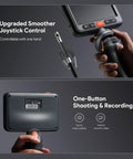 Dual Lens Articulating Borescope Endoscope With Light 5 Foot Reach 1080P HD Camera With Split Screen View And IPS Display Perfect For Auto Repair And Plumbing Inspections Easy To Use In Tight Spaces showing joystick control and one-button recording