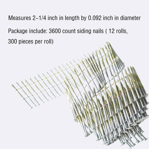 Built Tough Pro Grade Wire Coil Siding Nails 2-1/4 X 0.092 Ring Shank 15 Degree Full Round Head 3600 Count