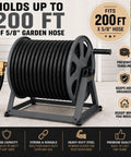 Beefy Heavy-Duty Garden Hose Reel With 200 Ft Capacity, Dual Floor Or Wall Mount, All Metal Hose Organizer in graphite finish