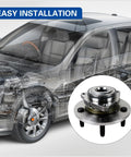 Front Wheel Hub And Bearing Assembly For 2002 To 2008 Dodge Ram 1500 With 5 Lugs Non ABS High Quality Replacement Front Hub Bearing For 2WD And 4x4 Trucks shown with a car diagram illustrating installation.