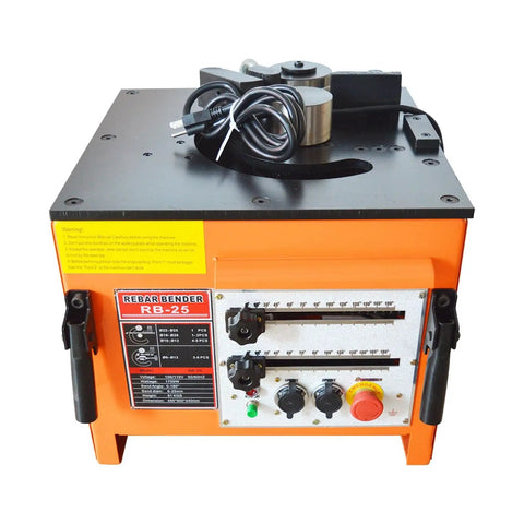 Built Tough Electric Rebar Bender Crushes 6 To 25 Millimeter Steel Bars With Ridiculously Fast 0 To 180 Degree Adjustments Plus Super Quick 110 Volt Bench Top Setup Featuring Nifty Foot Pedal Control.