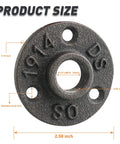 1/2-Inch Floor Flange Set For Do It Yourself Furniture And Shelving Projects with measurements and threaded hole view