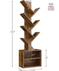 Six Tier Tree Bookshelf With Storage Cabinet For Small Spaces Narrow Floor Standing Book Rack for Living Room Bedroom