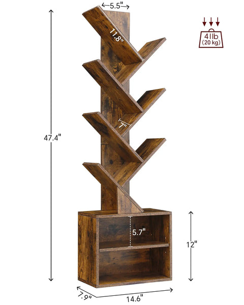 Six Tier Tree Bookshelf With Storage Cabinet For Small Spaces Narrow Floor Standing Book Rack for Living Room Bedroom