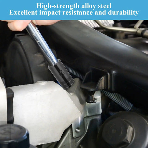 High-strength alloy steel tap socket set in use, fits quarter inch and three eighth inch drive, for standard taps up to 1/2 inch and 1/8 NPT.