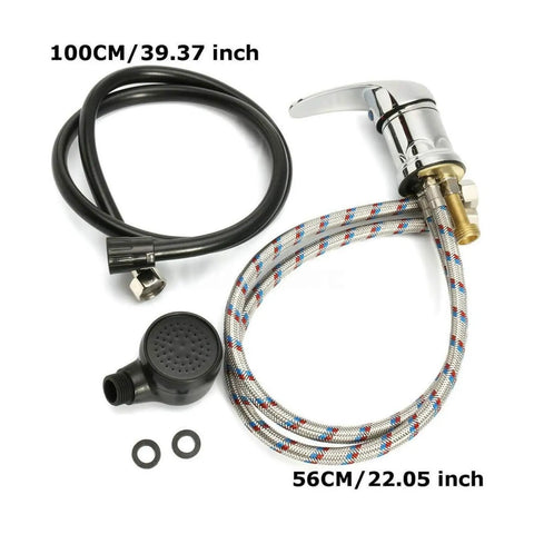 Heavy Duty Zinc Alloy Shampoo Bowl Faucet Set Featuring Dual Hot And Cold Water Mixer With Flexible Spray Hose Built Tough For Salon Spa Sink No Sweat Quick Swap with hoses and connections displayed.