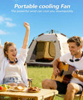 Couple using 2 Pack Neck Fan Portable Rechargeable Personal Cooling Wearable Around The Neck while camping outdoors