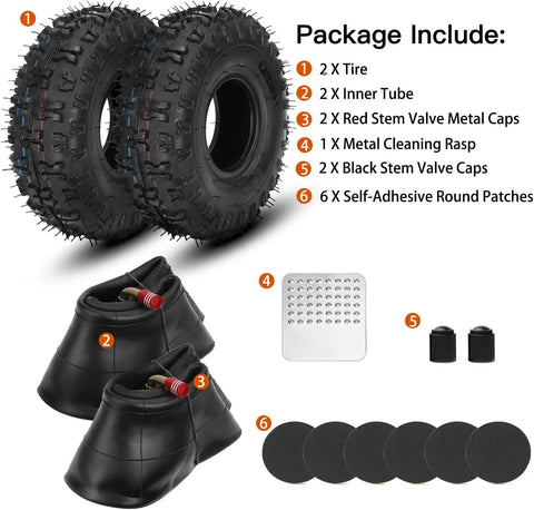 4.10-4 Tire And Inner Tube Replacement Set Two Pack For Go Karts Lawn Mowers Wheelbarrows with accessories kit