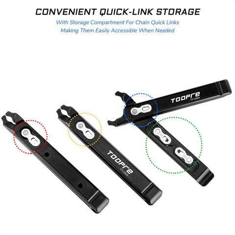 Multi Function Master Link Pliers With Remover Tire Levers Chain Hook And Storage Links For MTB Road And BMX Bikes displayed