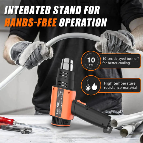 Beast 1600W Heat Gun With Dual Temperature Settings 572F And 1112F 5 Nozzles Cordless Fast Heating, being used for PVC wrapping