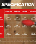 Front view: EZARC tungsten carbide rotary burr kit specification chart with ball nose, flame, and ball sizes.