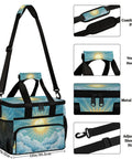 Go-To Insulated Picnic Backpack With Spacious 12x8.7x10 Inch Main Compartment with sun and clouds print design on straps and zippers